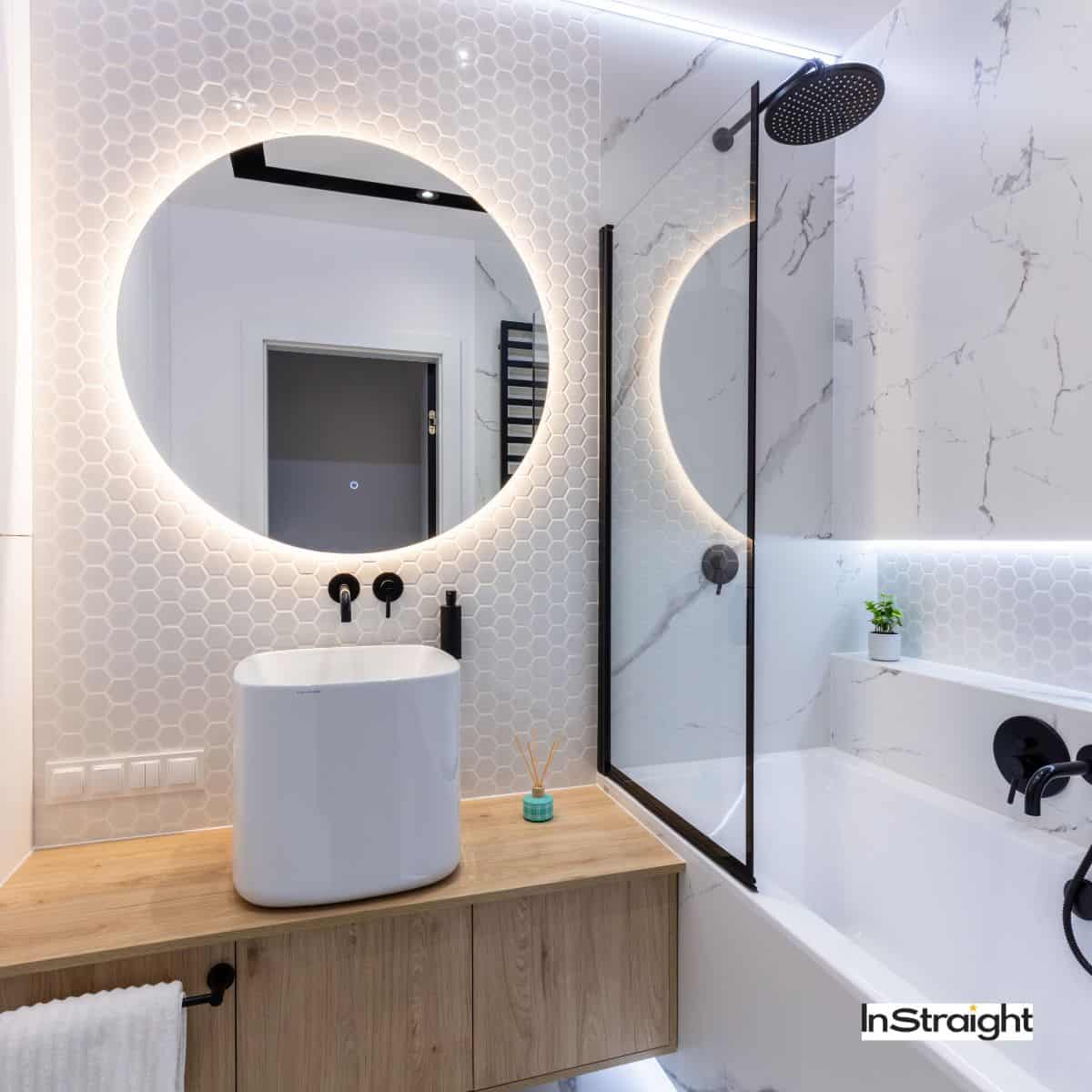 lighted bathroom mirror